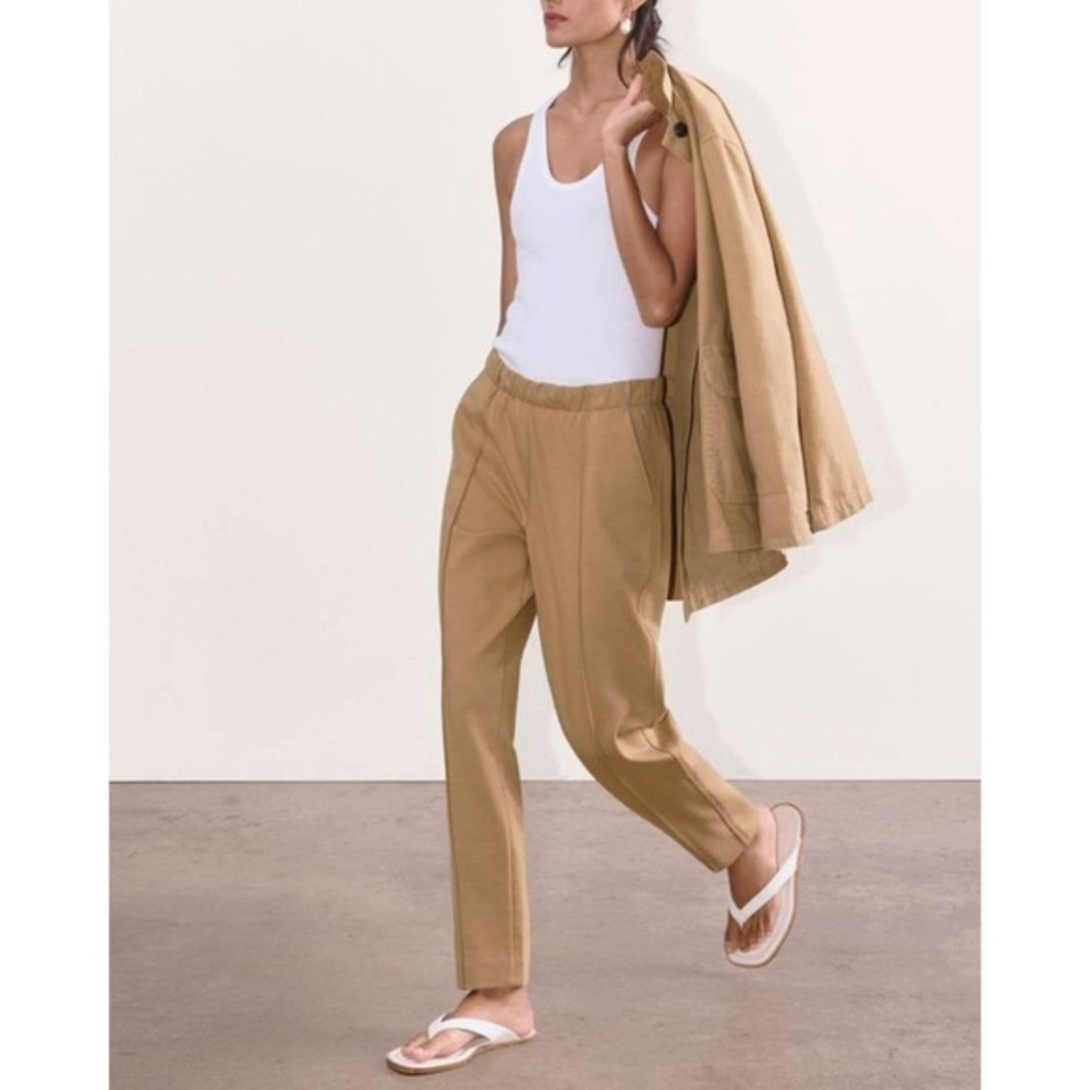 Everlane Dream Pant Women Medium Tan Tapered Elastic Waist Organic Cotton Modal